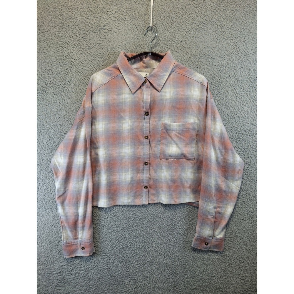 Hollister Cropped Flannel Shirt Womens Medium‎ Multicolor Plaid Soft Button up